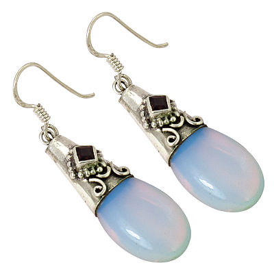 Semi Precious Garnet & Synthetic Opal Gemstone Earrings Jewellery