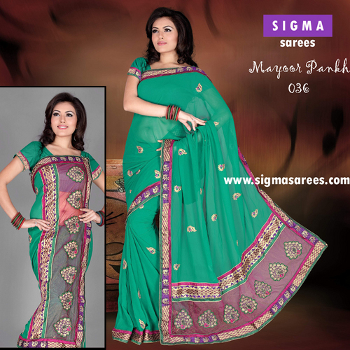 Elegant Sarees - Silk 5.5m Green Embroidered, Blouse Piece | Elegant Design, Various Colors, Special Occasions