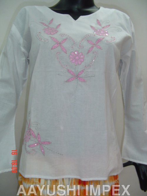 White Women Kurta - Cotton, S-XL, White with Pink Thread Embroidery | Elegant Design, Soft Fabric, Comfortable Fit, Stylish Look