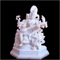 Maa Saraswati Statue - Marble, 10 Inches, White Octagonal Base | Intricate Details, Polished Finish, Durable Material