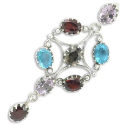 Amethyst, Blue Topaz, Garnet & Smokey Quartz Pendant Jewellery