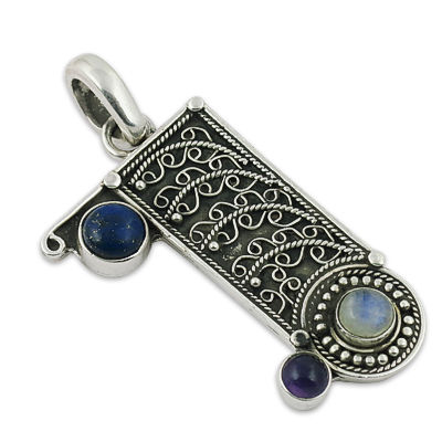 Amethyst, Lapis Lazuli And Rainbow Moonstone Gemstone Pendant  Jewellery