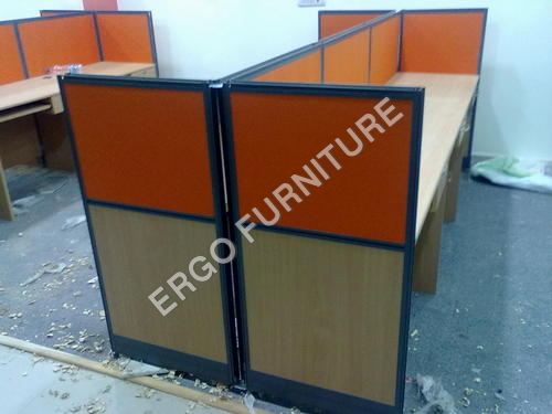 Workstation - Wood & Metal, Variable Dimensions, Orange | Modular Design, Space Optimization, Privacy Panels, Cable Management, Ergonomic Design, Easy Assembly