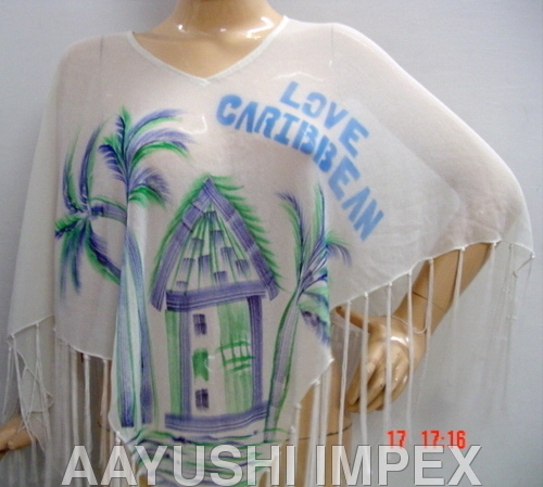 Printed Ponchos - Rayon, One Size, White | Lightweight Fabric, Stylish Design, Unique Prints, Durable Material, Comfortable Wear