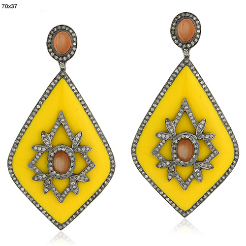 Pave Diamond Gemstone Enamel Earring