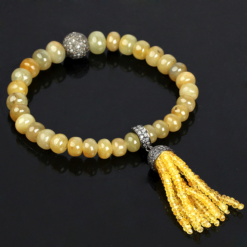 Pave Diamond Gemstone Tassel Bracelet