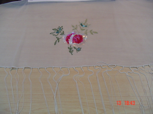 Triangles & Belts - Cotton 12x18 Inches Beige, Rose Embroidery, Soft Texture, Machine Washable