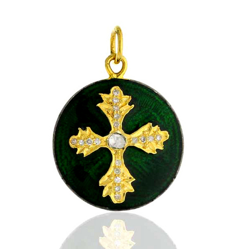 18k Gold Enamel Cross Pendant Jewelry