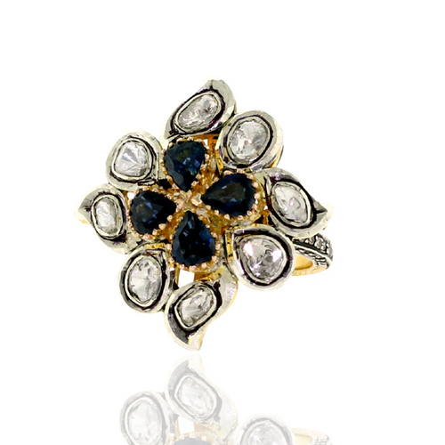 Sapphire Gemstone Rose Cut Diamond Ring 