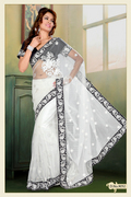 Off White Net Saree with Blouse