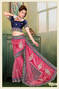 Dusty Pink Net, Velvet Saree with Blouse