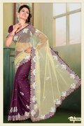Fawn Net and Shimmer Faux Georgette Saree with Blouse