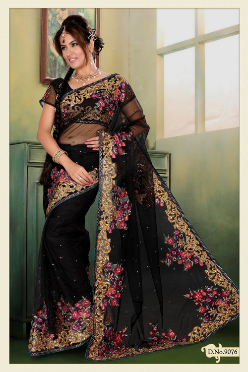 black net saree with blouse