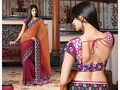  Light Orange and Pink Bemberg Faux Georgette Saree
