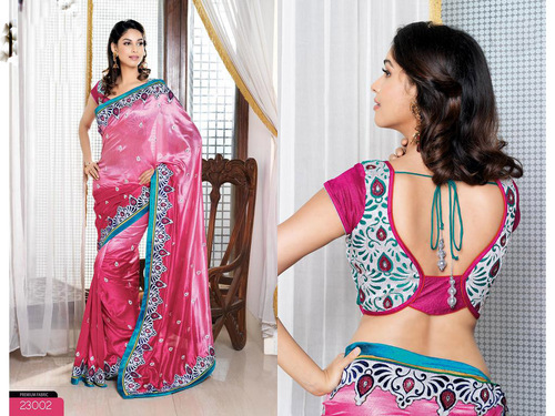Shaded Pink China Silk Saree with Blouse