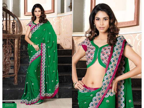 Green Bemberg Faux Georgette Saree with Blouse