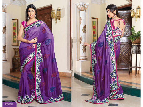 Purple China Silk Saree with Blouse