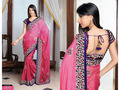 Deep Pink Bemberg Faux Georgette Saree with Blouse