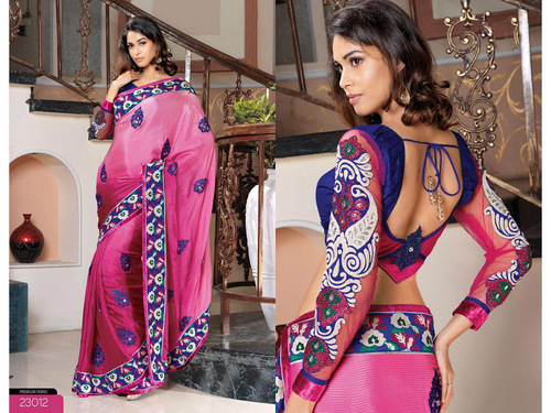  Shaded Pink Bemberg Faux Georgette Saree with Blouse