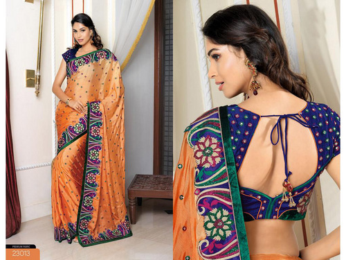 Light Orange Bemberg Pashmina Silk Saree with Blouse