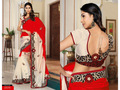 Red and Cream China Silk Saree with Blouse