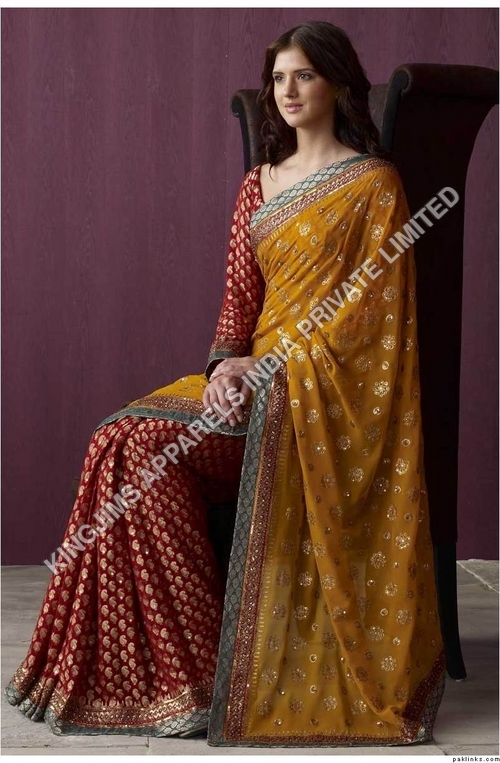 Indian Sarees - Silk 5.5m x 1.2m Mustard, Zari Embroidery | Elegant Design, Intricate Work, Comfortable Wear