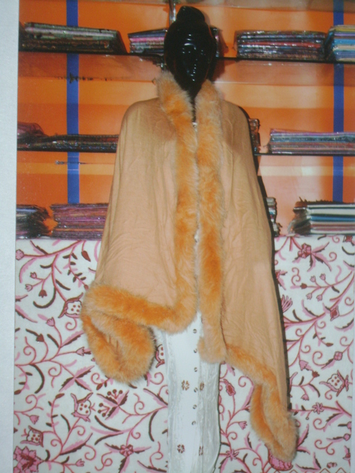 Silk Pashmina 4 Side Fox Trim 28x80