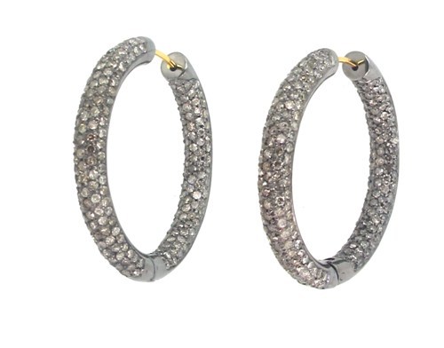 Silver Diamond Pave Hoop Earrings