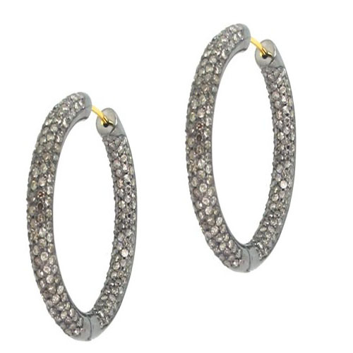 Sterling Silver Gold Diamond Pave Hoop Earrings