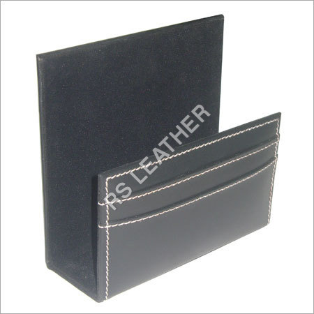 Rustic Black Leather Letter Holder