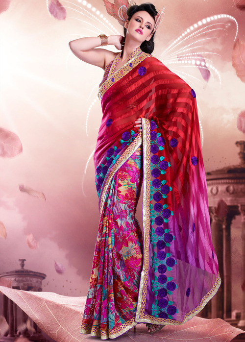 Designer Embroidered Fashionable Sarees - Brasso Satin Fabric, XX-Large Dupion Silk Blouse, 6.30 Mtr Saree | Embroidered, Patch Work, Party Wear, Traditional Style