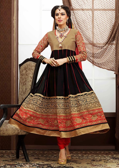 Latest Designer Salwar Suit - Faux Georgette Fabric, Sizes 34-44, Full Sleeves | Embroidered, Chiffon Dupatta, Santoon Bottom, Festival Wear