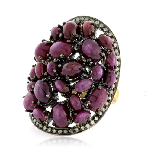 17mm Designer Diamond Ring Jewelry - 18k Gold, Silver, 0.5cts Diamonds, 19.65cts Rubies, Elegant Style, Fine Craftsmanship