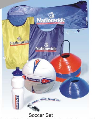Soccer Ball Promotional Sets - PVC Size 5 White, 2 Bibs, 4 Cones, 500ml Bottle | Training, Team Building