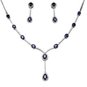 Gold Necklace Set With Diamond And Blue Sapphire