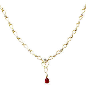 Designer Solid Gold Diamond Chain With Drop Ruby Gender: Women'S