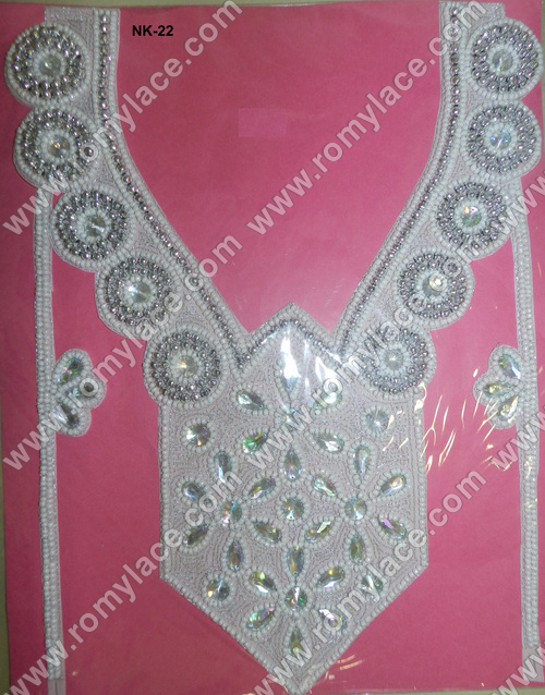 Neck - Fabric & Rhinestones, 10x12 Inches, White - Adds Sparkle, Durable Material, Easy to Attach, Elegant Design, Versatile Use