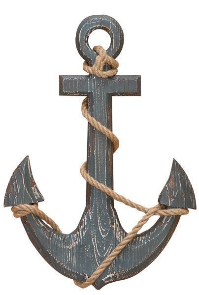 18 in Wood Ship Anchor With Rope Nautical Decor 