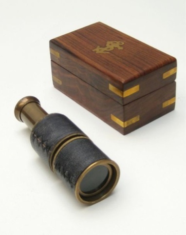 Brass Spyglass Telescope with Antique Finish & Nautical Wooden Box