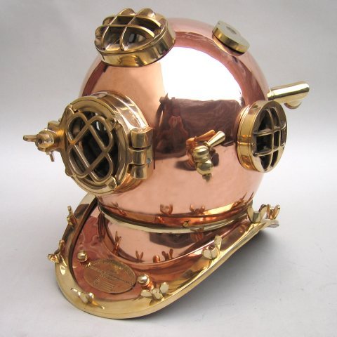 	  Solid Copper Diver's Helmet Clock - MK V Style