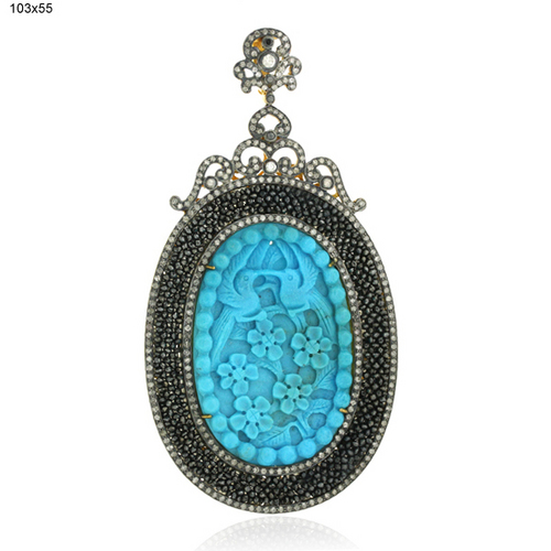 Turquoise Gemstone Carving Diamond Pendant