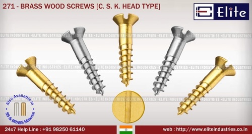 Brass Wood  Screw C. S. K. Head Type