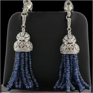 Blue Beads 18k W. Gold Chandeliar Earrings