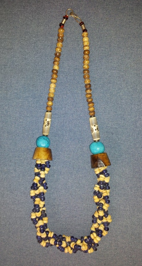 Handmade Bead Necklace - Wood, Turquoise, 18 Inches, Brown | Elegant Design, Unique Style, Durable Beads, Clasp Closure