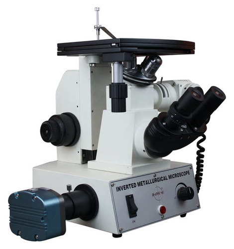 Inverted Metallurgical Microscope - Metal Sheet Body, 165mm x 180mm Stage, Off White Color | Binocular Head, USB Interface, Halogen Light Source, 40x to 600x Magnification