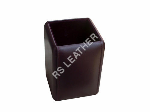 Burgundy Leather Pencil Cup - Leather Material, Self Stitch Design, Brown Color | Stylish Addition to Your Workspace