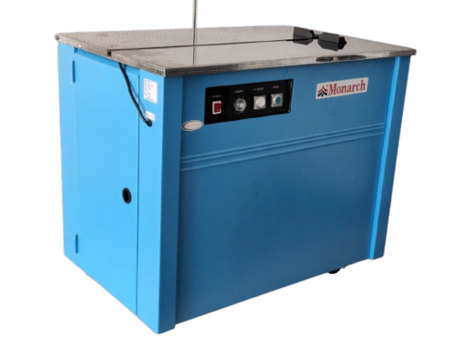 Box Strapping Machine - PP Polypropylene Material, 910 x 580 x 750mm Dimensions, Sky Blue Color | Semi-Automatic, 1 Phase Power, 220v Voltage, 20 Capacity, 6 Month Warranty