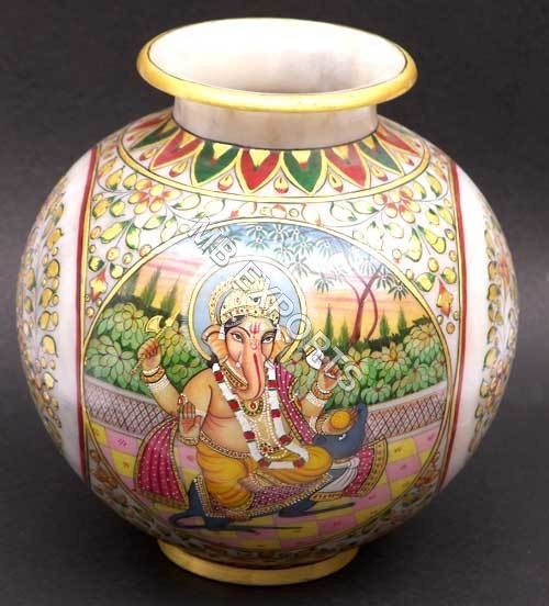 Easy To Clean Marble Pot With Ganesha