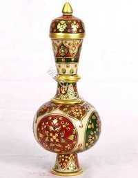 Indian Marble Artifacts - 101.6 - 127 Mm Height | Glossy Finish, Lightweight With Vintage Floral Designs