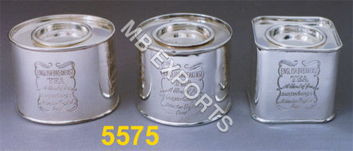 Silver Metal Tea & Coffee Tin Box